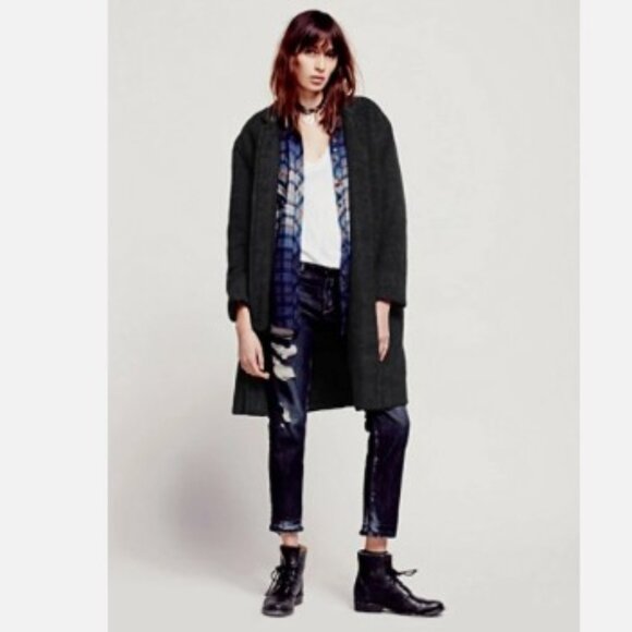 Free People Brushed Wool Oversized Coat Deep Navy Medium - Picture 2 of 14